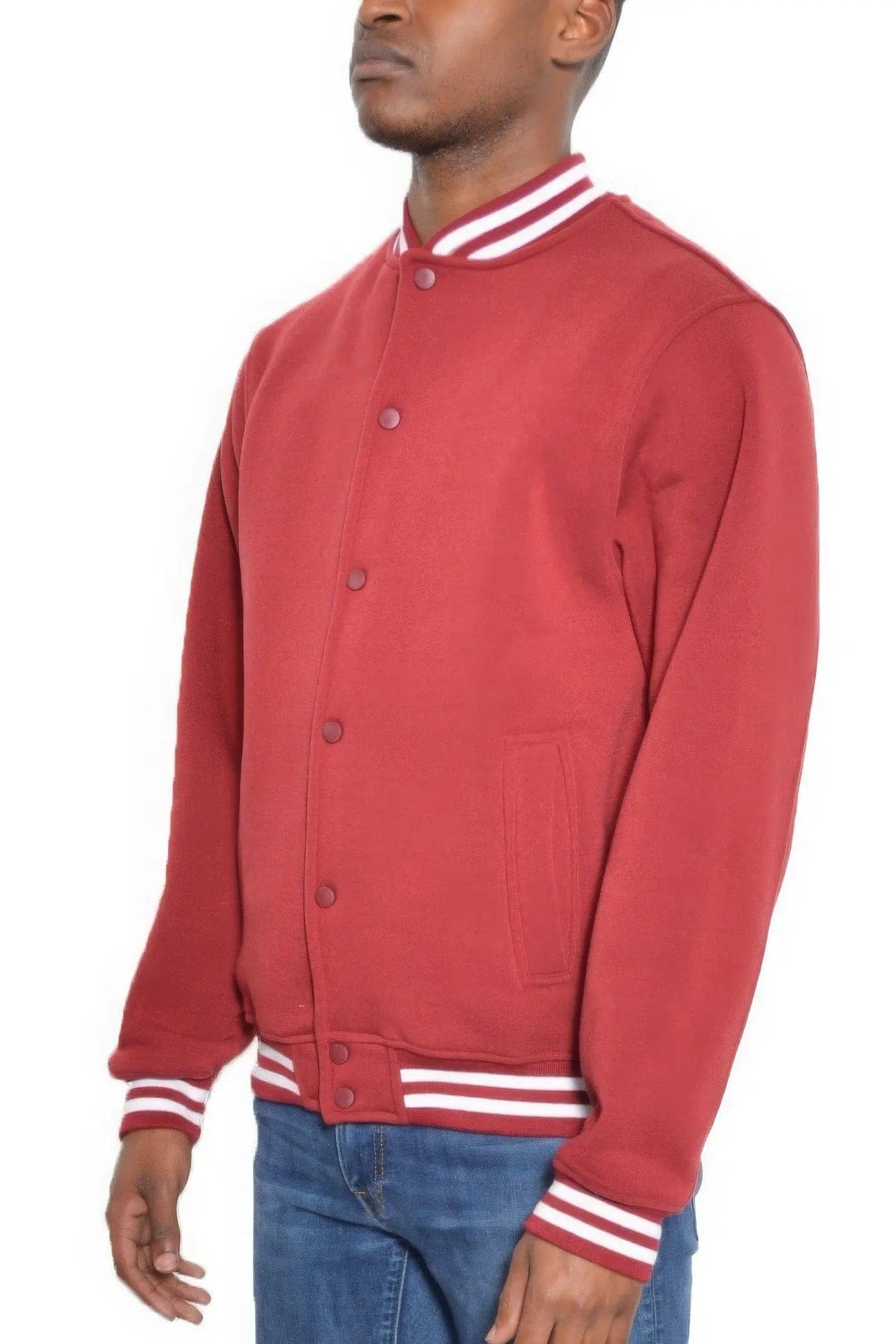 AnchorFinds.com Jackets Men's Fleece Snap Button Varsity Jacket-Red