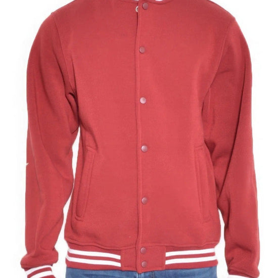 AnchorFinds.com Jackets Men's Fleece Snap Button Varsity Jacket-Red