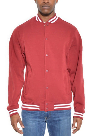 AnchorFinds.com Jackets Men's Fleece Snap Button Varsity Jacket-Red