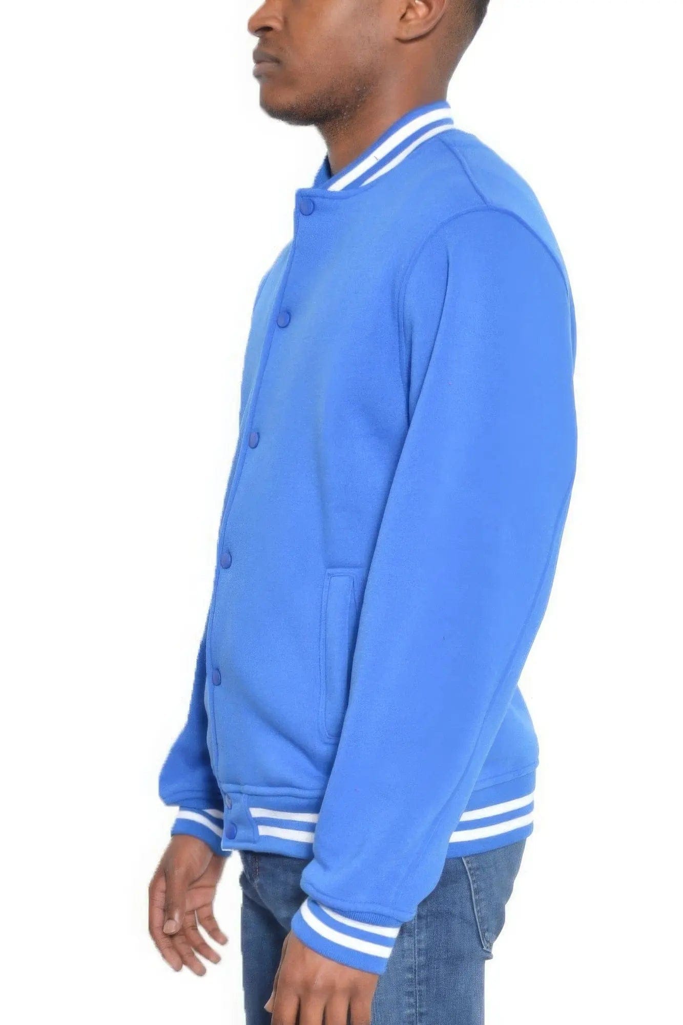 AnchorFinds.com Jackets Men's Fleece Snap Button Varsity Jacket-Royal
