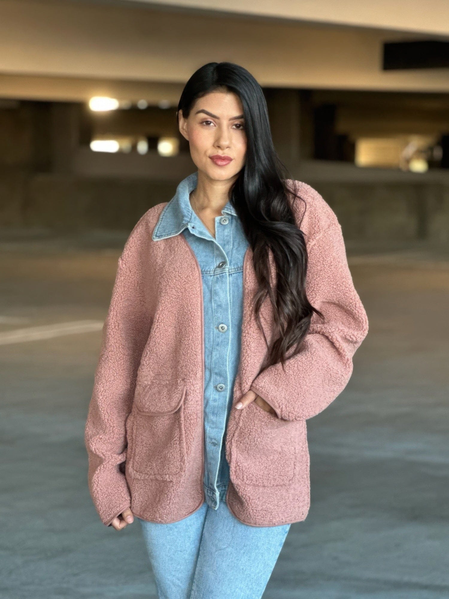 AnchorFinds.com Jackets S Teddy Fleece & Denim Jacket With Square Pockets