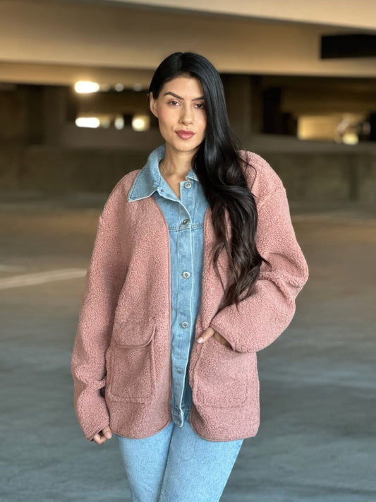 AnchorFinds.com Jackets S Teddy Fleece & Denim Jacket With Square Pockets