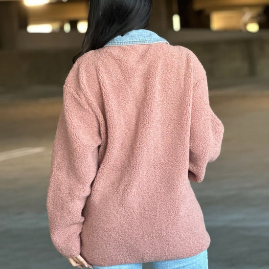 AnchorFinds.com Jackets Teddy Fleece & Denim Jacket With Square Pockets