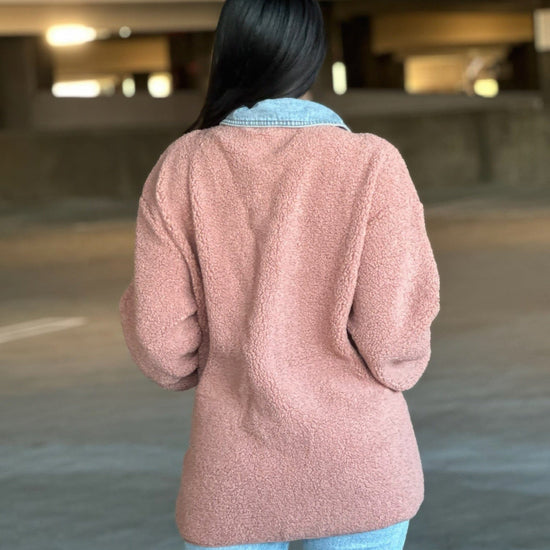 AnchorFinds.com Jackets Teddy Fleece & Denim Jacket With Square Pockets