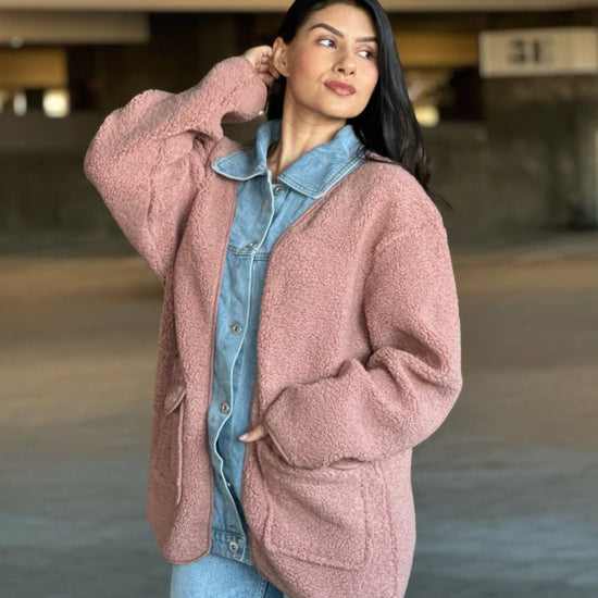 AnchorFinds.com Jackets Teddy Fleece & Denim Jacket With Square Pockets