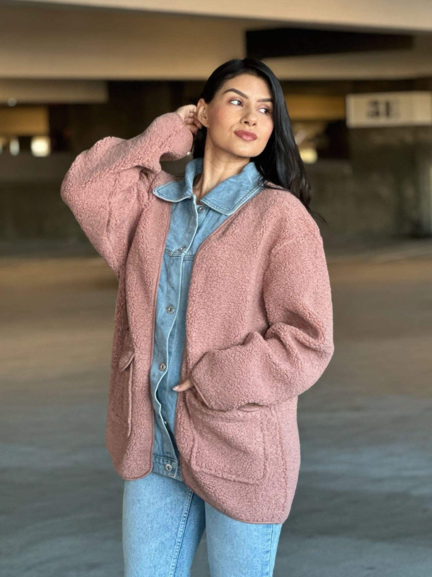 AnchorFinds.com Jackets Teddy Fleece & Denim Jacket With Square Pockets