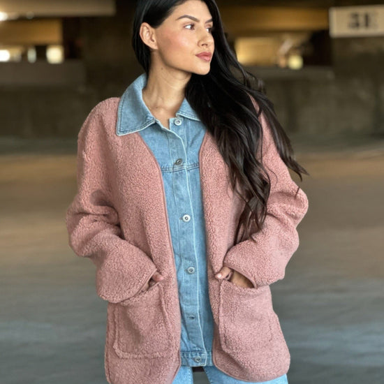 AnchorFinds.com Jackets Teddy Fleece & Denim Jacket With Square Pockets
