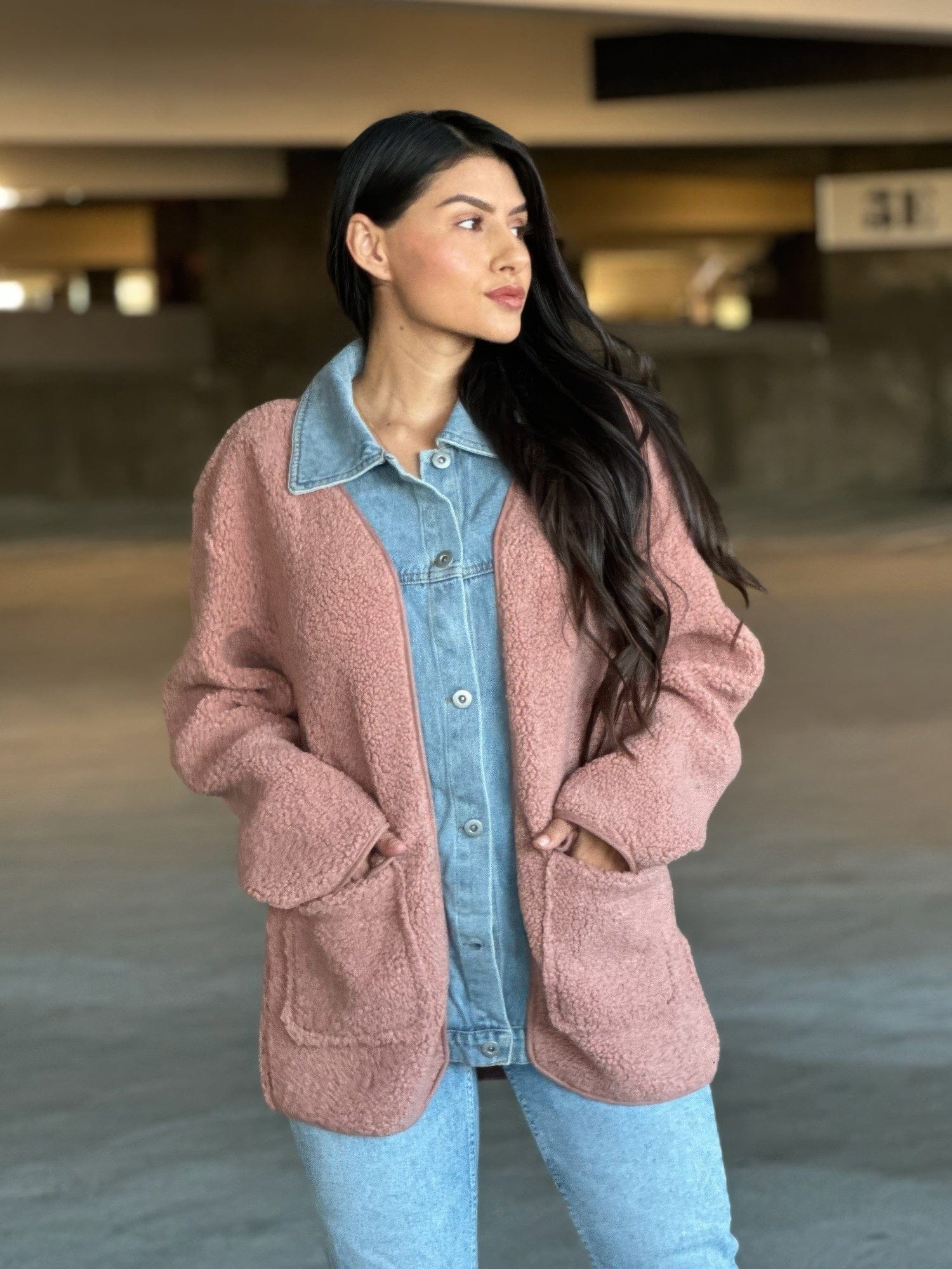 AnchorFinds.com Jackets Teddy Fleece & Denim Jacket With Square Pockets