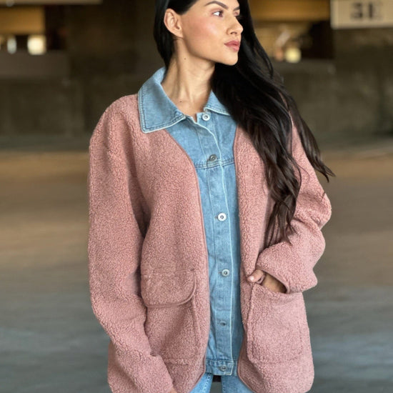 AnchorFinds.com Jackets Teddy Fleece & Denim Jacket With Square Pockets