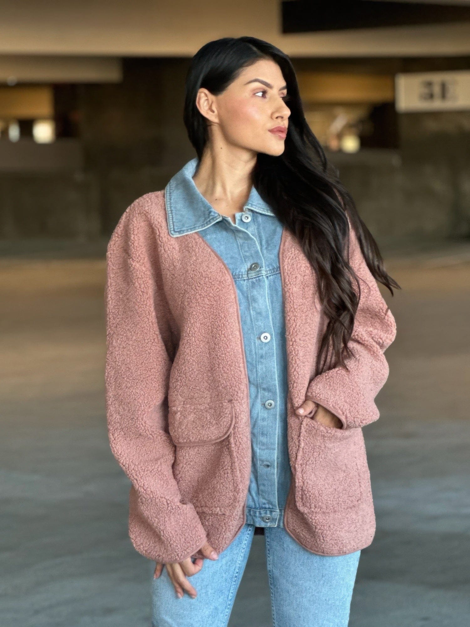 AnchorFinds.com Jackets Teddy Fleece & Denim Jacket With Square Pockets