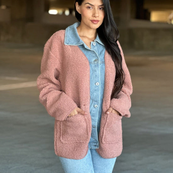 AnchorFinds.com Jackets Teddy Fleece & Denim Jacket With Square Pockets