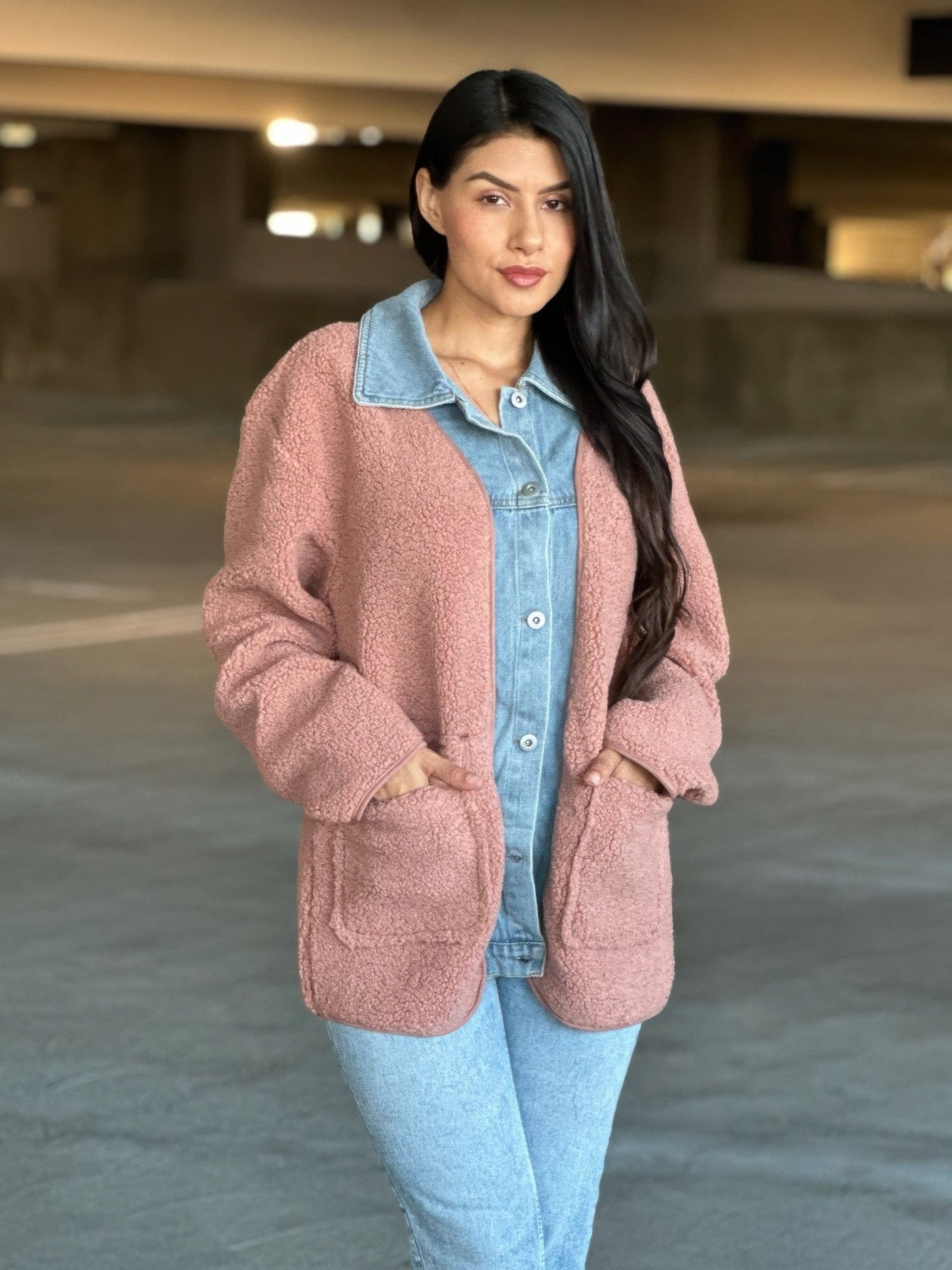 AnchorFinds.com Jackets Teddy Fleece & Denim Jacket With Square Pockets