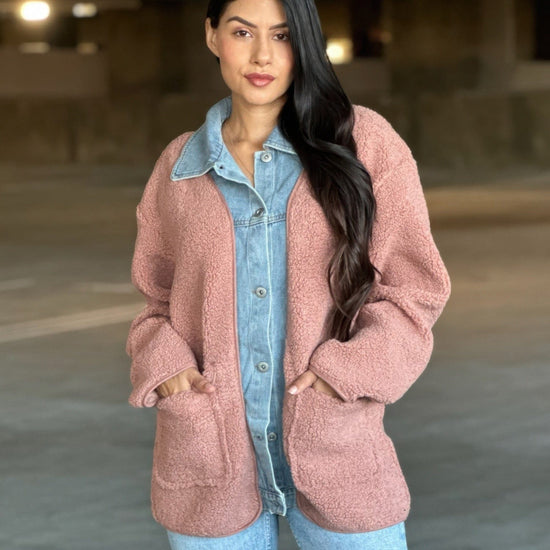 AnchorFinds.com Jackets Teddy Fleece & Denim Jacket With Square Pockets