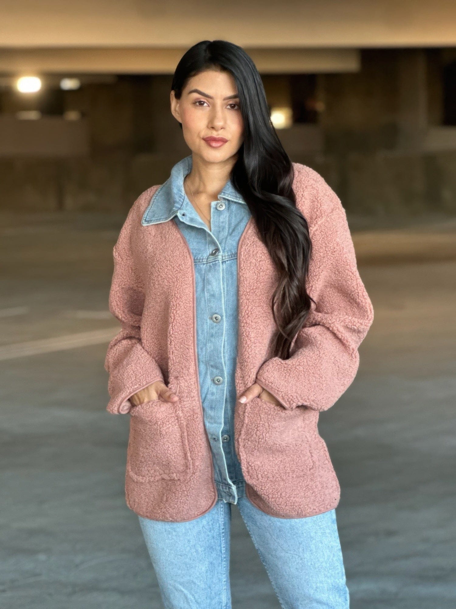 AnchorFinds.com Jackets Teddy Fleece & Denim Jacket With Square Pockets