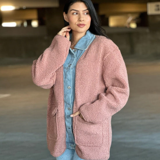 AnchorFinds.com Jackets Teddy Fleece & Denim Jacket With Square Pockets