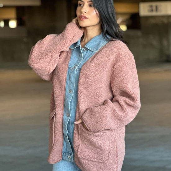 AnchorFinds.com Jackets Teddy Fleece & Denim Jacket With Square Pockets