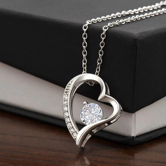AnchorFinds.com Jewelry 14k White Gold Finish / Standard Box Forever Love Necklace – Heart Pendant with Sparkling CZ Crystals