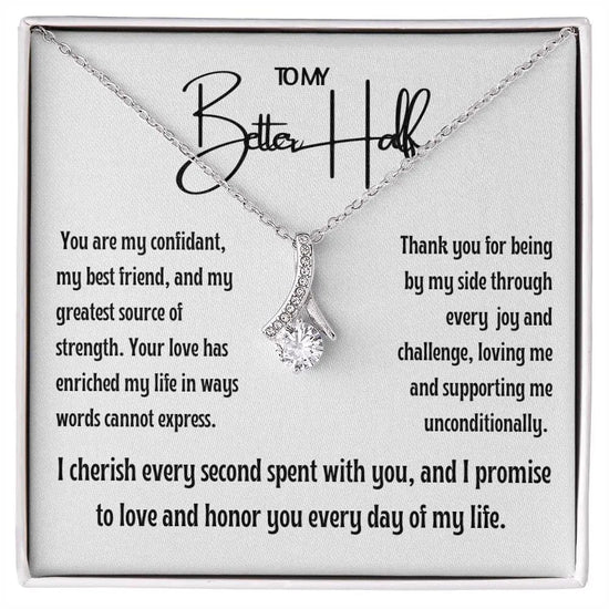 AnchorFinds.com Jewelry 14K White Gold Finish / Standard Box My Better Half Ribbon Pendant Necklace: A Testament to Love