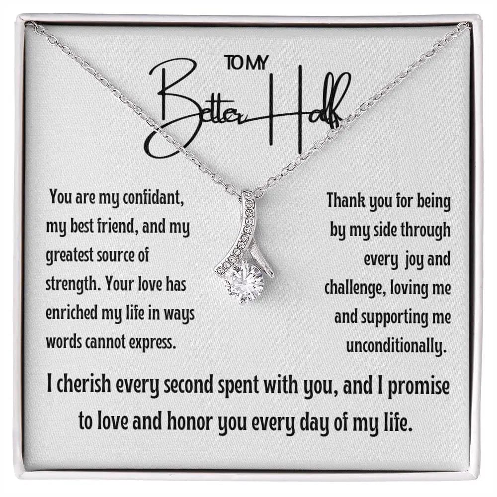 AnchorFinds.com Jewelry 14K White Gold Finish / Standard Box My Better Half Ribbon Pendant Necklace: A Testament to Love