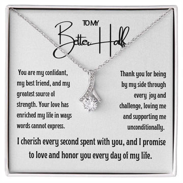 AnchorFinds.com Jewelry 14K White Gold Finish / Standard Box My Better Half Ribbon Pendant Necklace: A Testament to Love