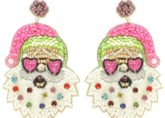 AnchorFinds.com Jewelry Christmas Santa With Heart Glasses Earrings