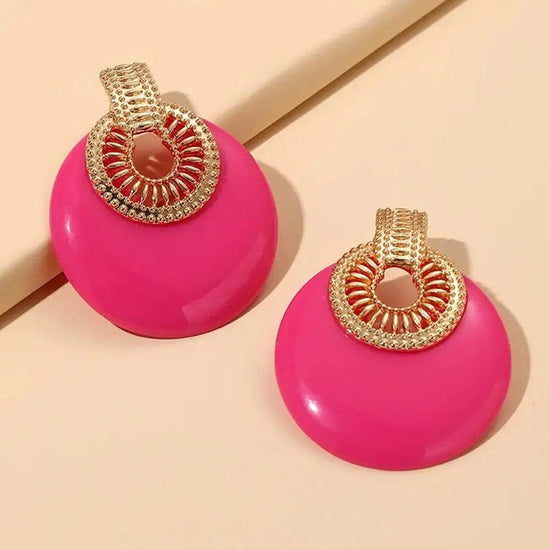 AnchorFinds.com Jewelry Fuchsia Round Metal Post Earring