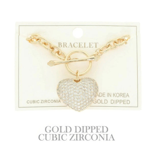 AnchorFinds.com Jewelry Gcr Gold Plated Cz Heart Charm Bracelet