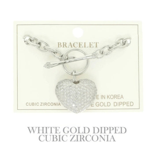 AnchorFinds.com Jewelry Gold Plated Cz Heart Charm Bracelet