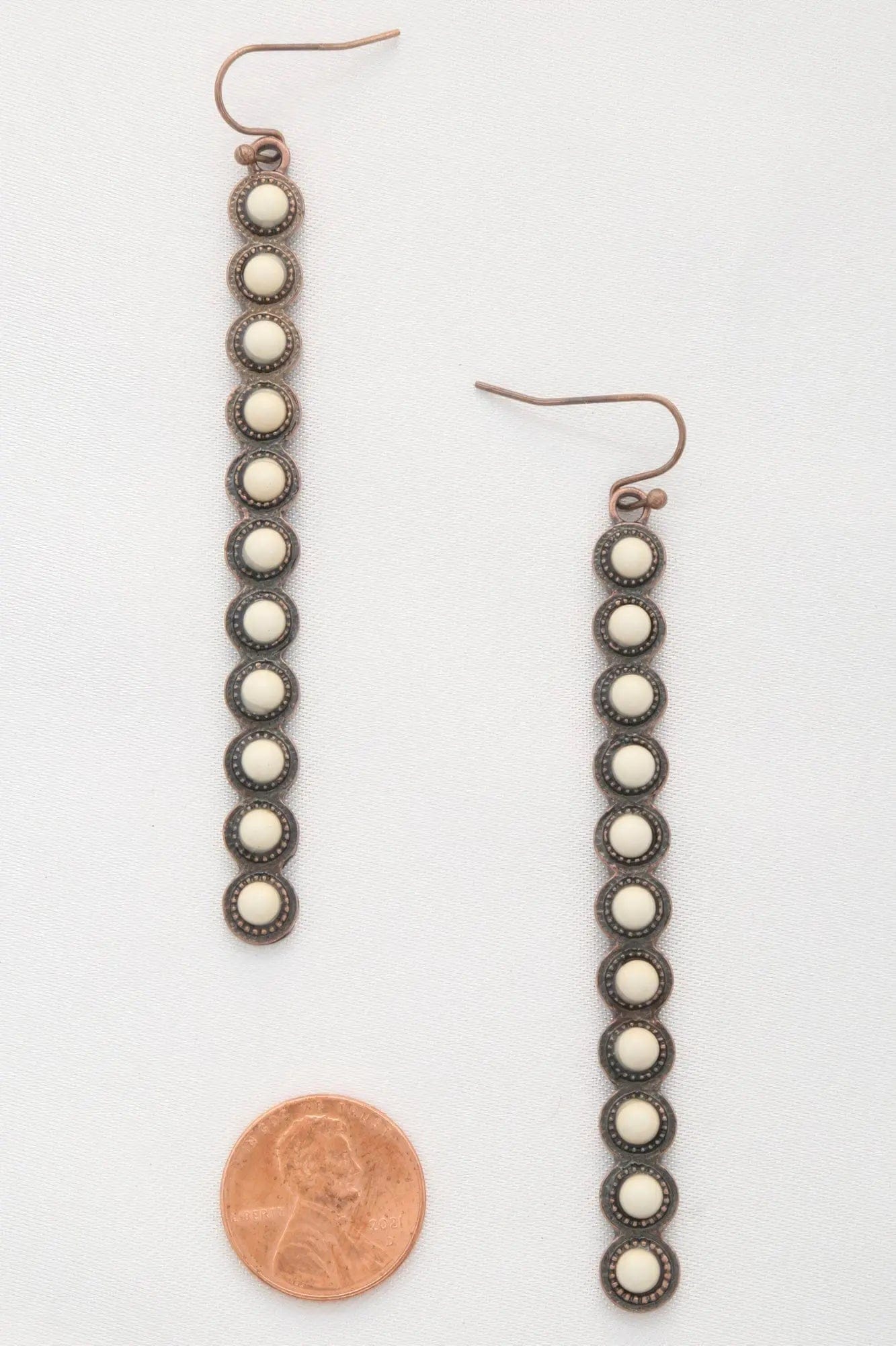 AnchorFinds.com Jewelry White Rodeo Western Round Bead Pattern Metal Dangle Earring
