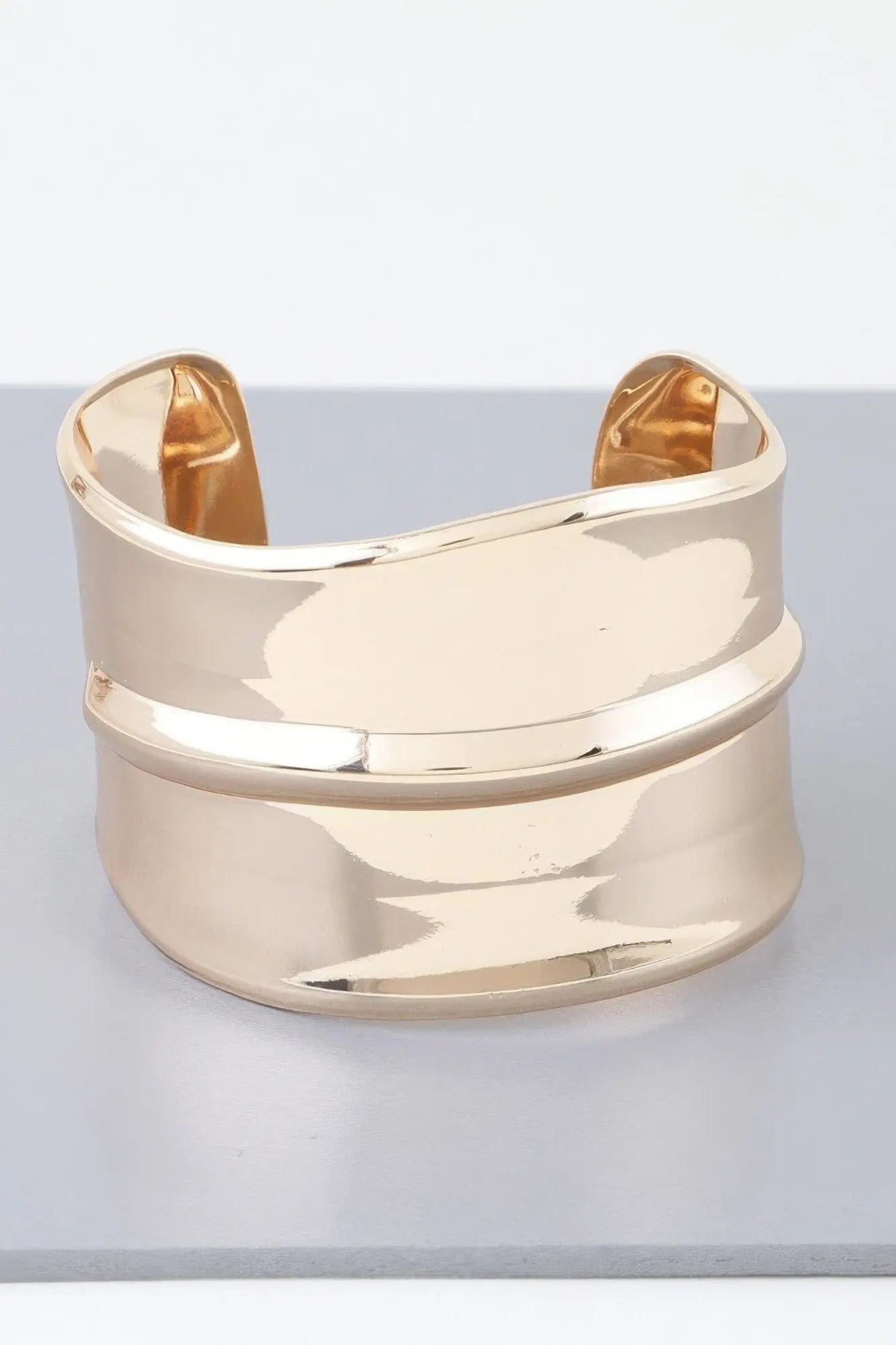 AnchorFinds.com Jewelry Wide Shiny Rib Open Cuff Bracelet