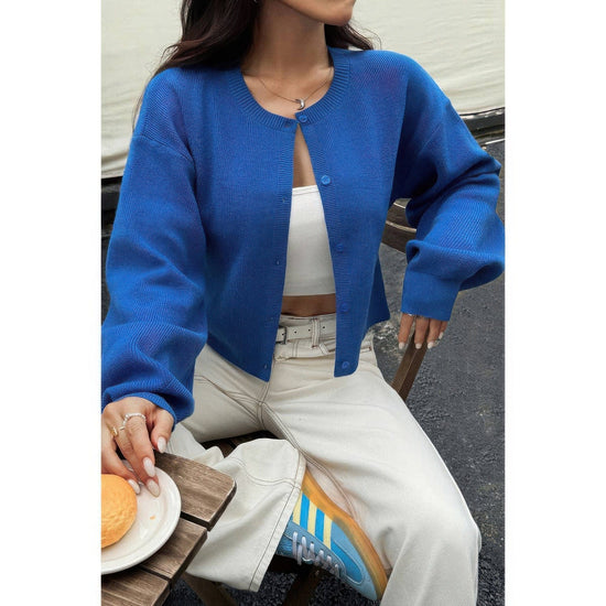 AnchorFinds.com Knit Solid Round Neck Button Down Cardigan