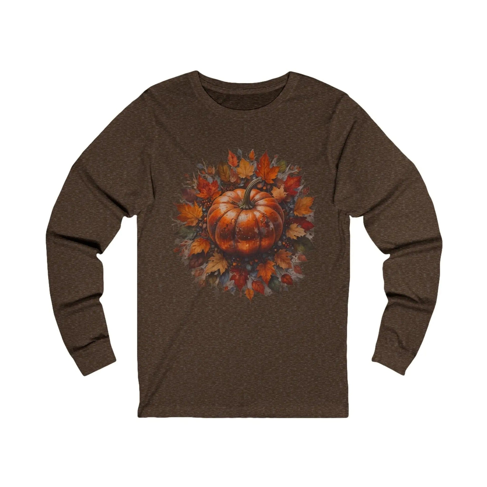 AnchorFinds.com Long-sleeve S / Heather Brown Pumpkin Foliage Unisex Jersey Long Sleeve Tee