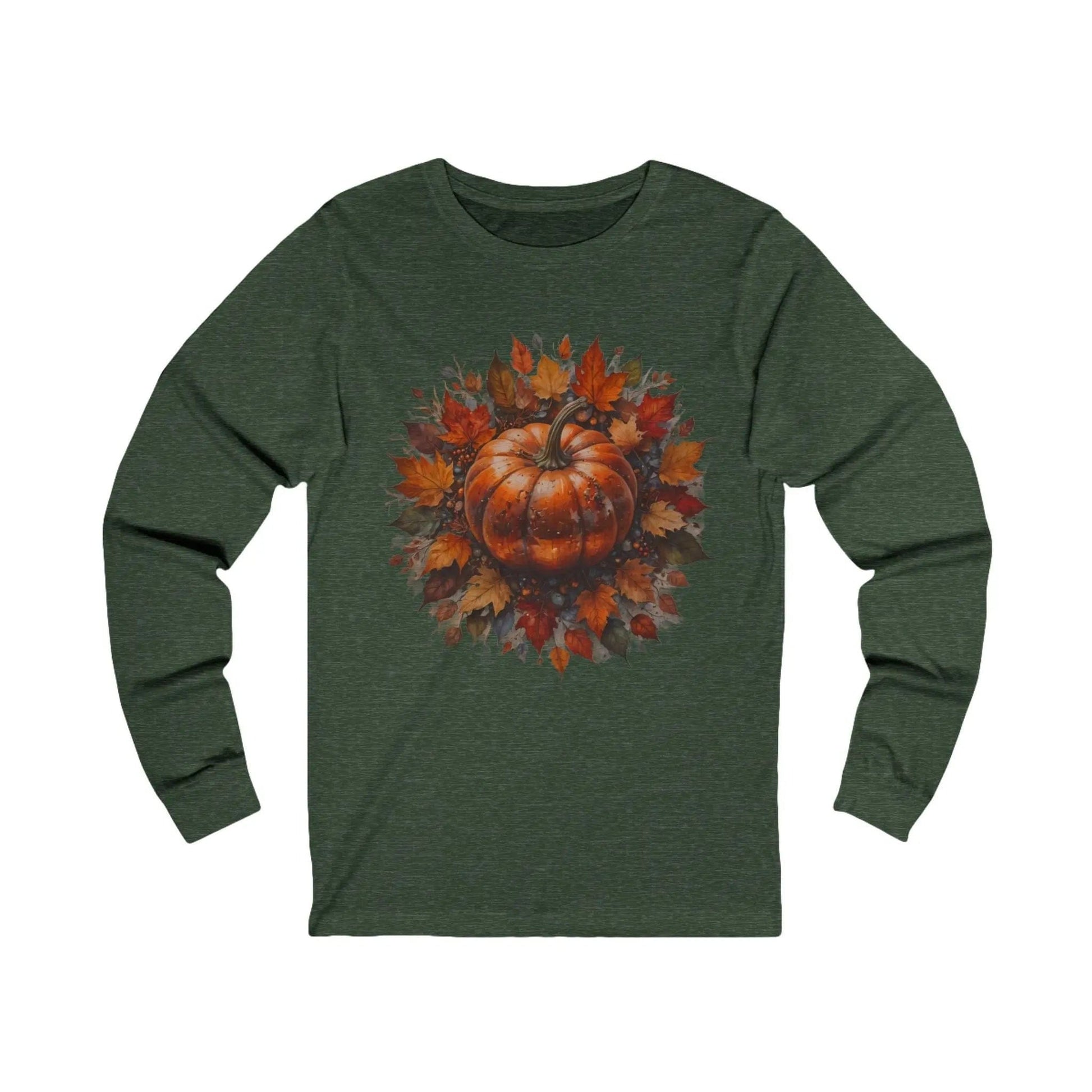 AnchorFinds.com Long-sleeve S / Heather Forest Pumpkin Foliage Unisex Jersey Long Sleeve Tee