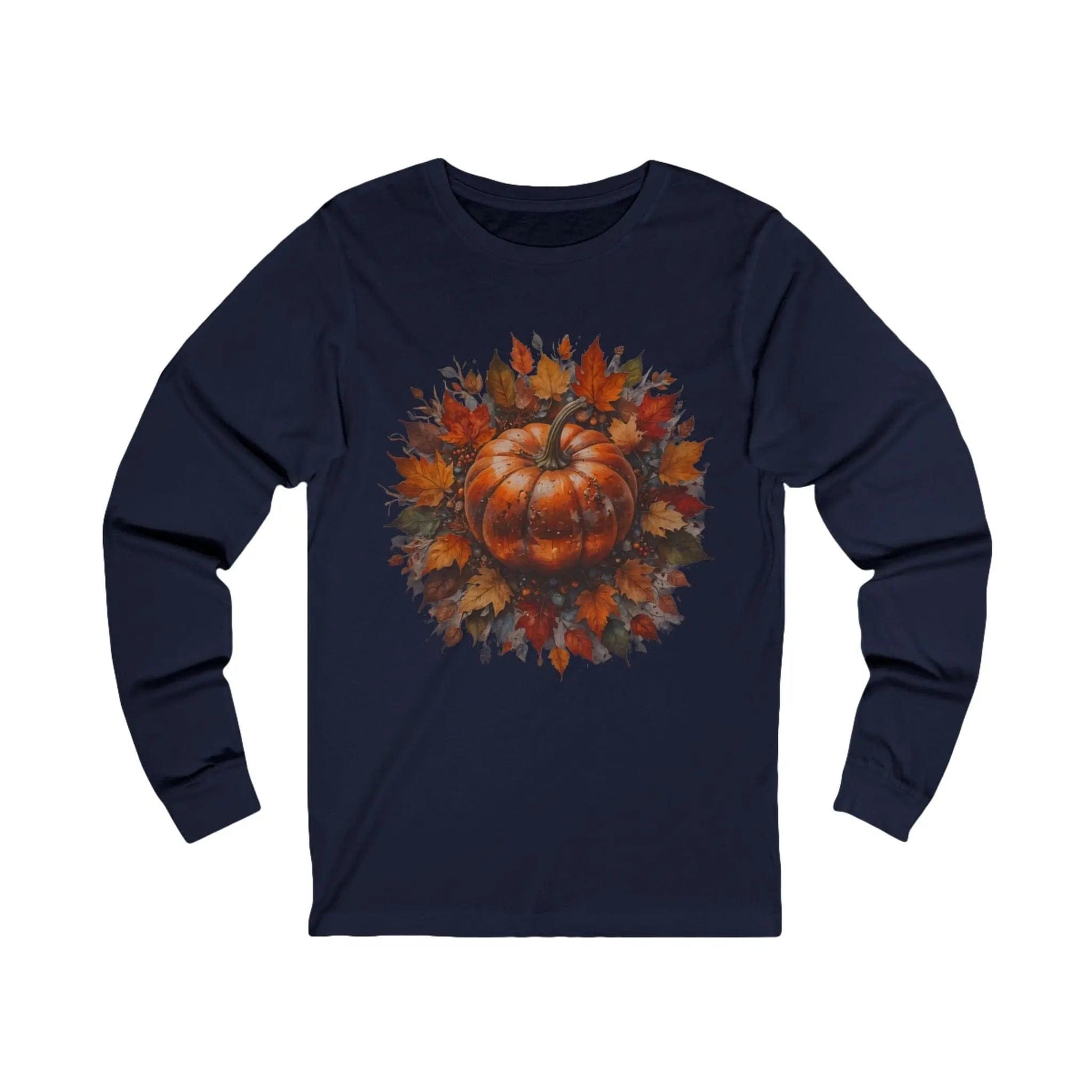 AnchorFinds.com Long-sleeve S / Navy Pumpkin Foliage Unisex Jersey Long Sleeve Tee
