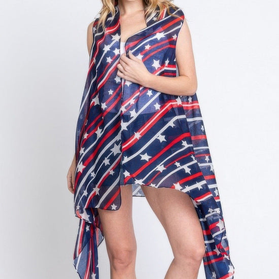 AnchorFinds.com Multicolor / One size fits all Diagonal Stripes And Stars Print Vest