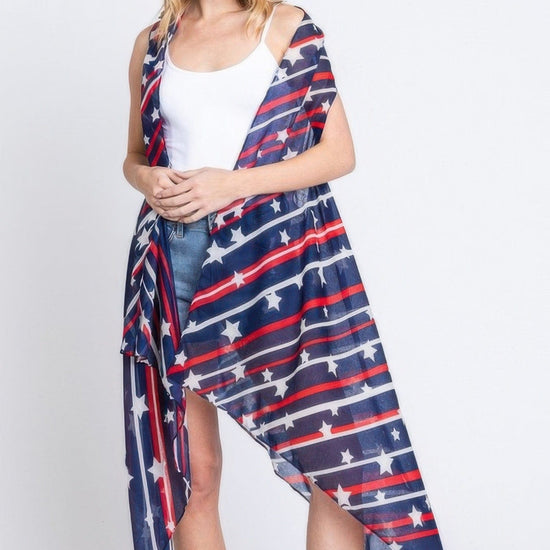 AnchorFinds.com Multicolor / One size fits all Diagonal Stripes And Stars Print Vest