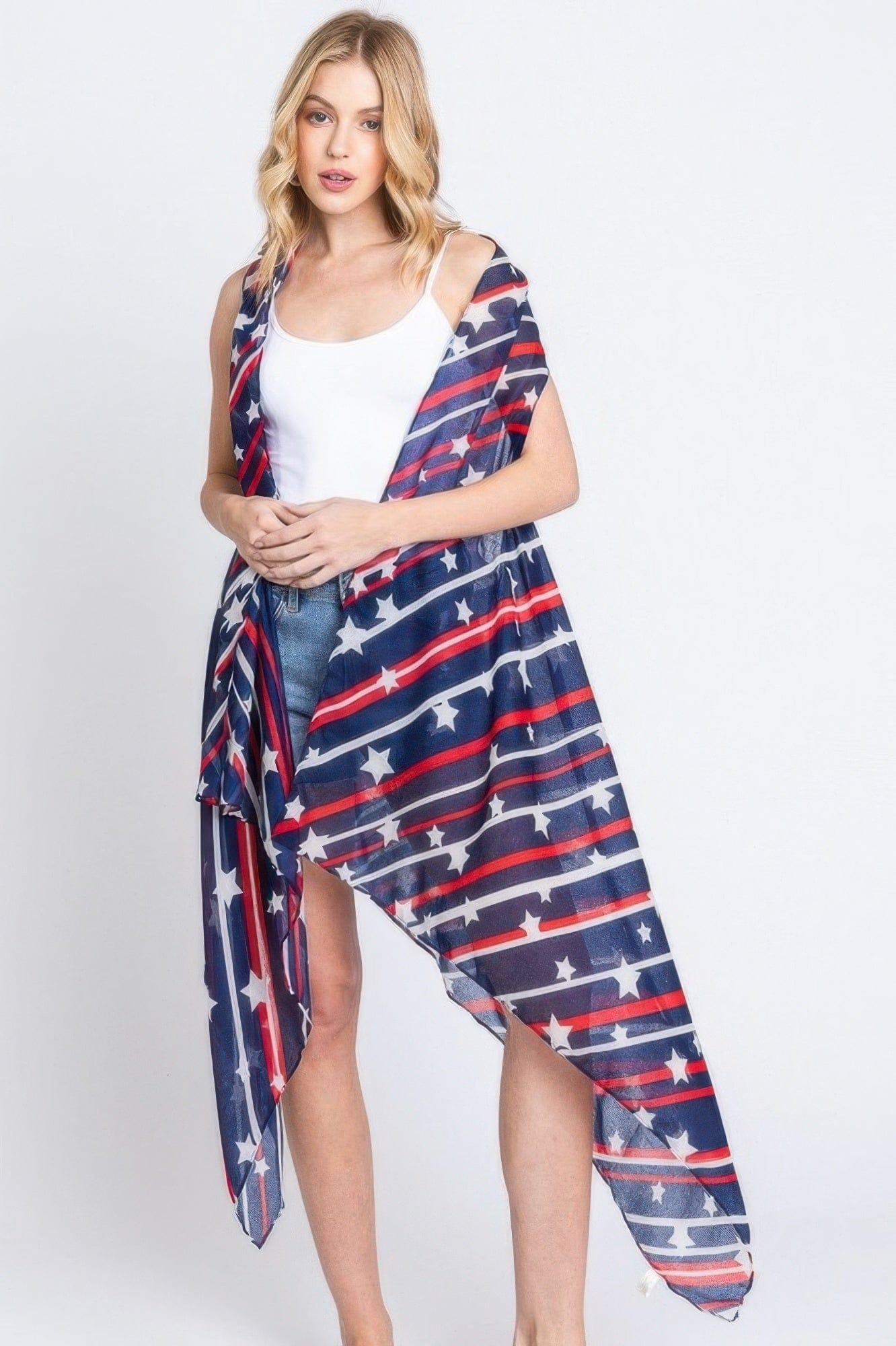 AnchorFinds.com Multicolor / One size fits all Diagonal Stripes And Stars Print Vest