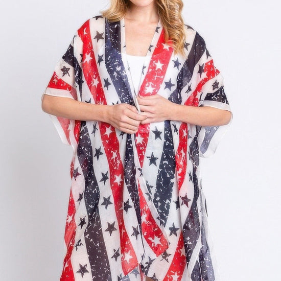 AnchorFinds.com Multicolor / One size fits all Stripe And Star American Flag Kimono