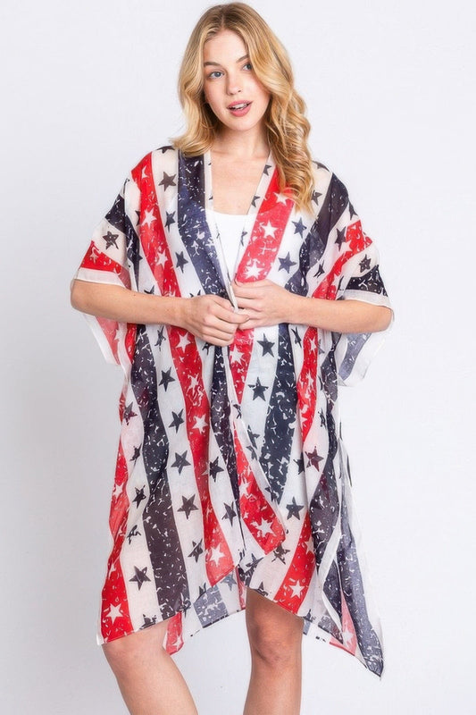 AnchorFinds.com Multicolor / One size fits all Stripe And Star American Flag Kimono