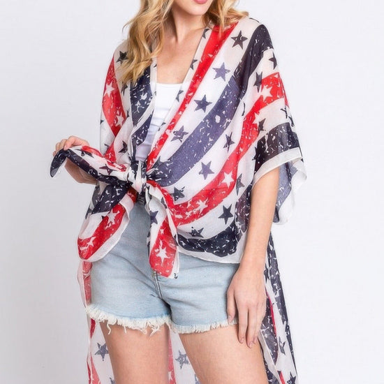AnchorFinds.com Multicolor / One size fits all Stripe And Star American Flag Kimono