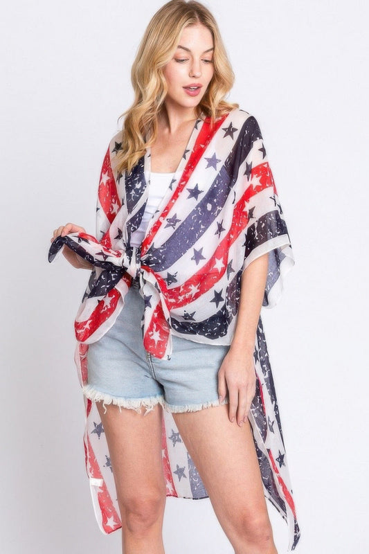 AnchorFinds.com Multicolor / One size fits all Stripe And Star American Flag Kimono