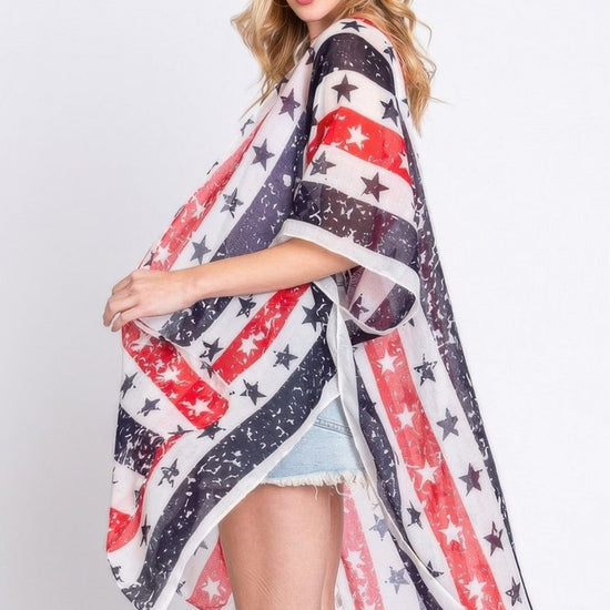 AnchorFinds.com Multicolor / One size fits all Stripe And Star American Flag Kimono