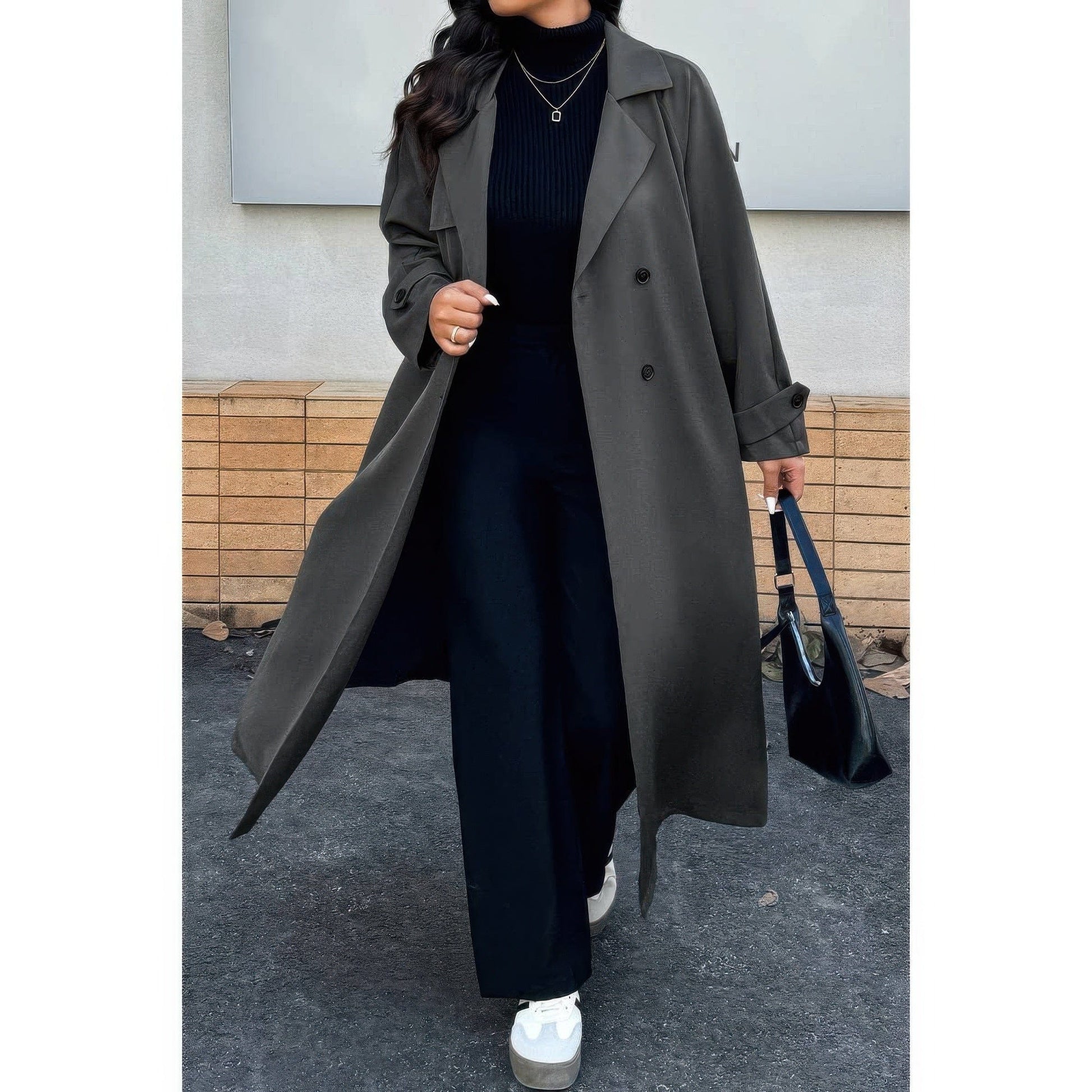 AnchorFinds.com Plus Stand Collar Double Breasted Long Body Coat