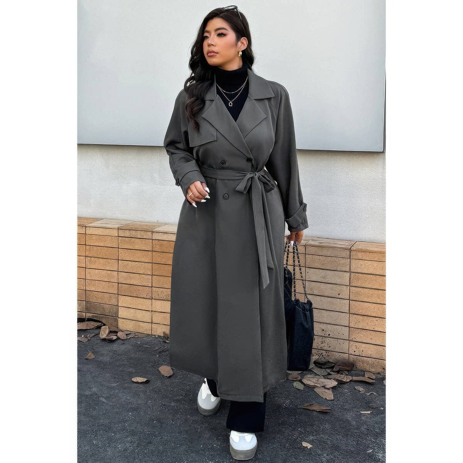 AnchorFinds.com Plus Stand Collar Double Breasted Long Body Coat