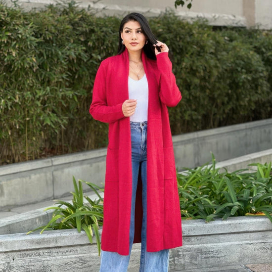 AnchorFinds.com S Clover Fine Knit Midi Cardi Cardigan With Pockets