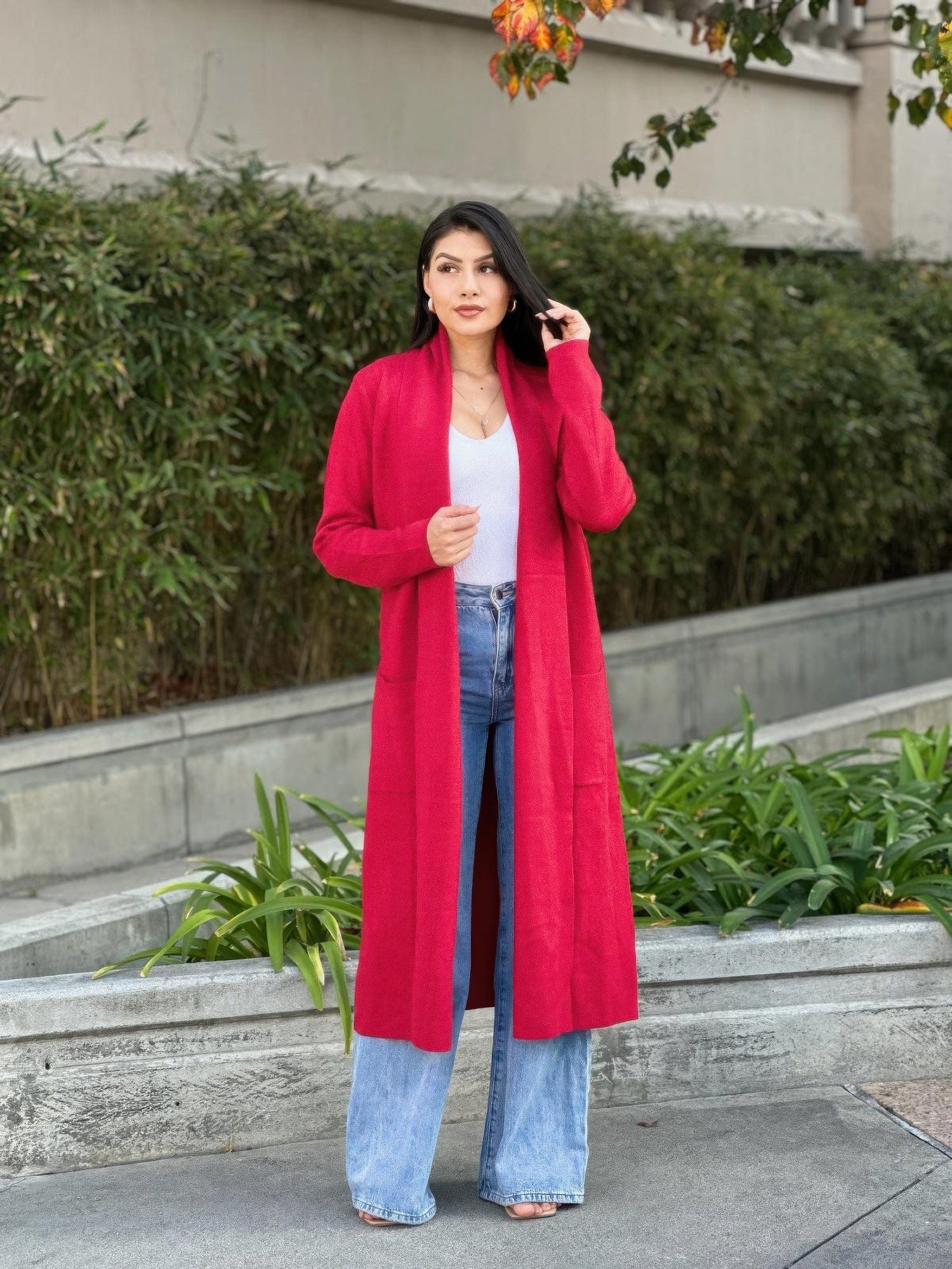 AnchorFinds.com S Clover Fine Knit Midi Cardi Cardigan With Pockets