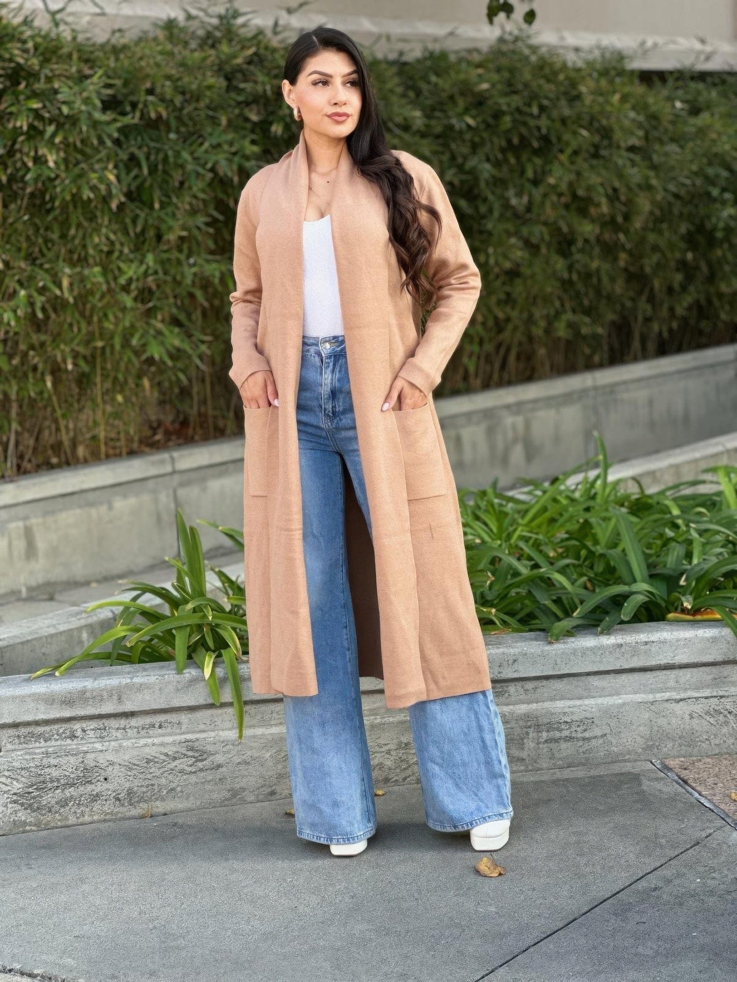 AnchorFinds.com S Clover Fine Knit Midi Cardi Cardigan With Pockets