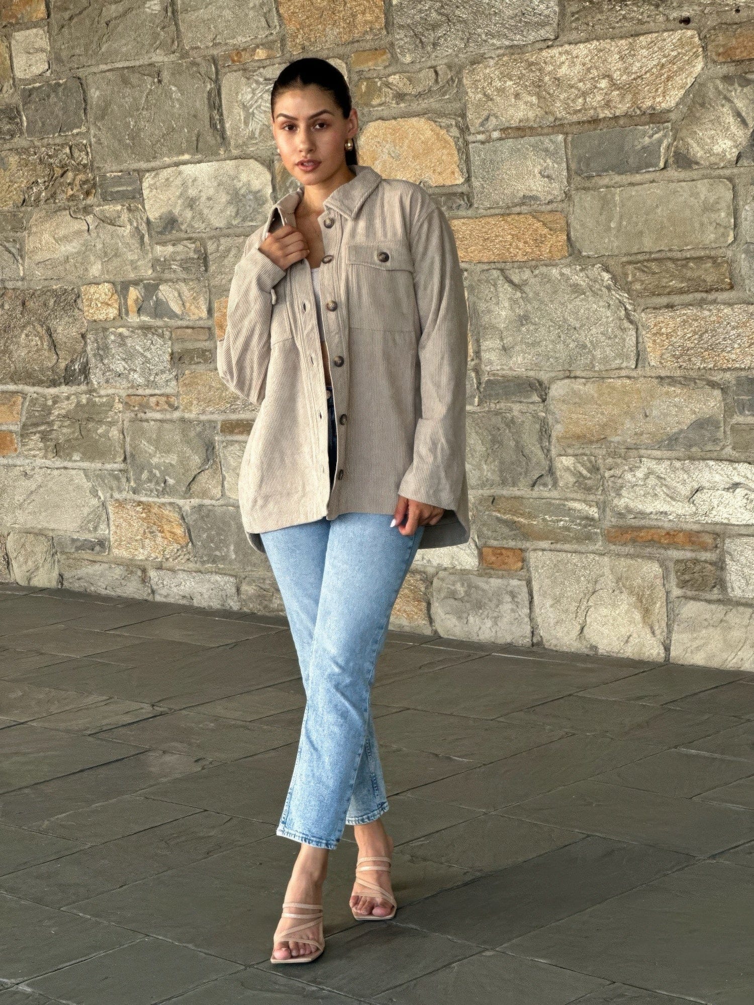 AnchorFinds.com S Oversized Corduroy Shacket Button Down Utility