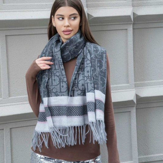AnchorFinds.com Scarves Black Double stripe blanket scarf with tassel