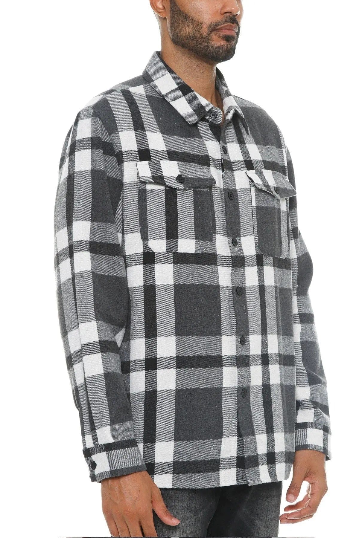 AnchorFinds.com Shackets L Men's Checkered Soft Flannel Shacket in Grey/Black: A Fusion of Comfort and Class